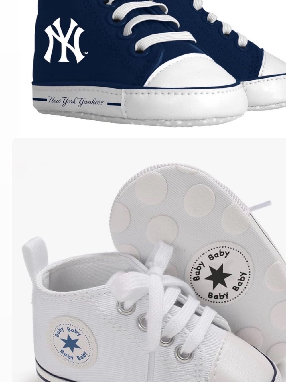 Two Pairs of Baby Pre Walker Sneakers Yankee Sneakers and Converse Style